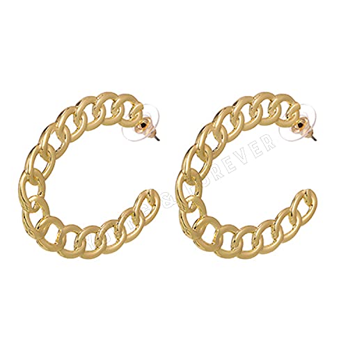 Image of Young & Forever Gift Stainless Steel Gold Plated Curb Chain Hoop Earrings for Women Big Hoop Dangle Earring for Women Oval Earrings Thin Geometric Hoop Earrings