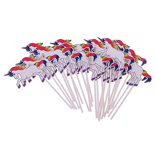 HEAVENGLOW 24Pieces Unicorn Cartoon Cake Topper Food Picks for Kids Party Multicolor