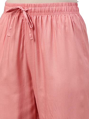 Image of GO COLORS Women Solid Mid Rise Relaxed Fit Viscose Casual Pants