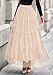 PRETTYGARDEN Tulle Skirts for Women 2025 Fall Fashion Elastic High Waisted Fairy Tiered Flowy A-Line Casual Maxi Long Skirt (Beige,X-Large)