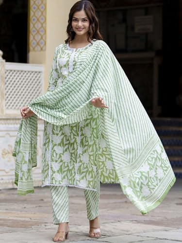 Image of PARTHVI Women Straight Floral Printed Kurta and Pant Set with Dupatta | Ethnic Set | Dupatta Set | Suit Set | Kurta Set | Wedding Suit Set