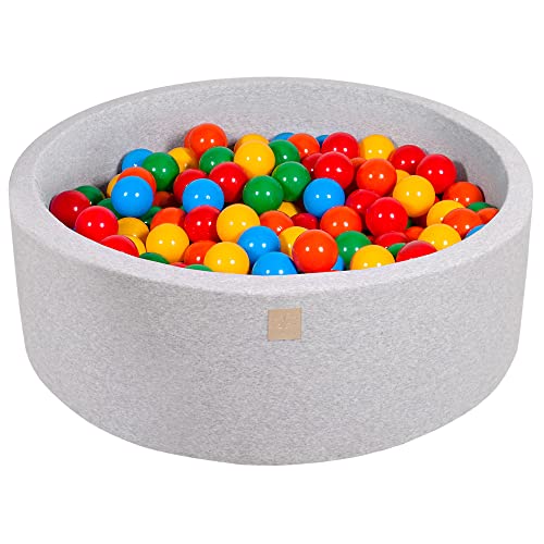 MEOWBABY Piscine À Balles 90X30cm/200 Balles ∅ 7Cm pour Bébé Enfant Bambin Jouets pour Les Tout-Petits Fabriqué de Jouet Rond Mousse Fabriqué en UE Gris Clair: Jaune/Rouge/Vert Foncé/Orange/Bleu