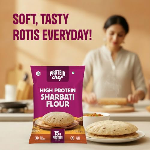 Image of Protein Chef High Protein Sharbati Atta 5 KG, 5g Protein Per Roti, High Fiber Soft Rotis, Premium Multigrain Atta Made with MP Whole Wheat, Jowar, Ragi Flour & Multi Millet Atta