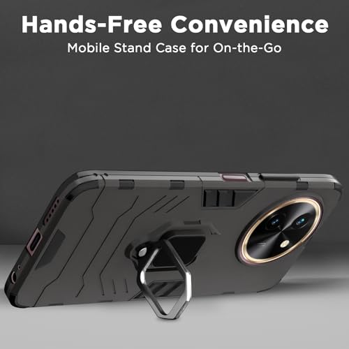 Image of Pikkme Vivo T3x 5G / Vivo Y200i 5G Back Cover | D5 Tough Armor Bumper | 360 Protection Case | Ring Holder Stand Case for Vivo T3x 5G / Vivo Y200i 5G (Black)