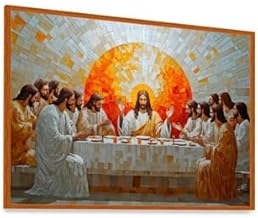 Quadro Decorativo Última Ceia Exclusiva Art Parede 63x43cm Vidro Moldura Freijó