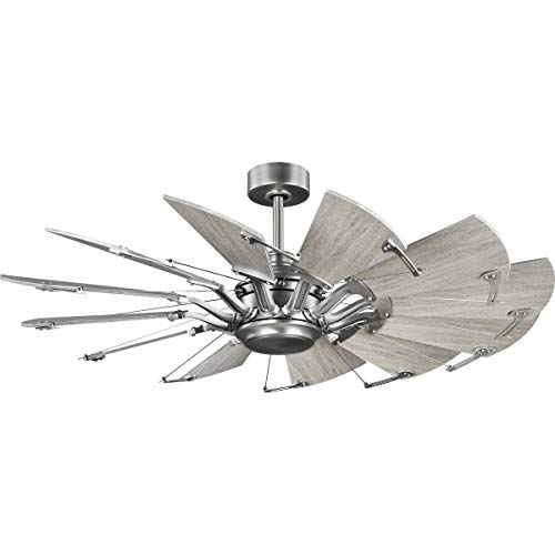 Image of Progress Lighting Springer Collection DC Motor Farmhouse Windmill Ceiling Fan, Antique Nickel, 12-Blade (52 inch W x 17-3 /8 inch H) P250065-081