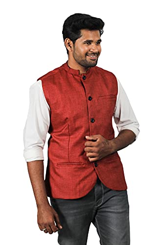 Image of PRAKASAM COTTON Men's Cotton Blend Nehru Jacket(Sleeveless wait coat)
