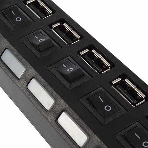 Image of USB Splitter Multi Port USB 2.0 HUB, 7 Port with Independent ON /Off Switch and LED Indicators USB A Port Data HUB, Suitable for PC Computer Keyboard Laptop Mobile HDD, Flash Drive Camera ETC