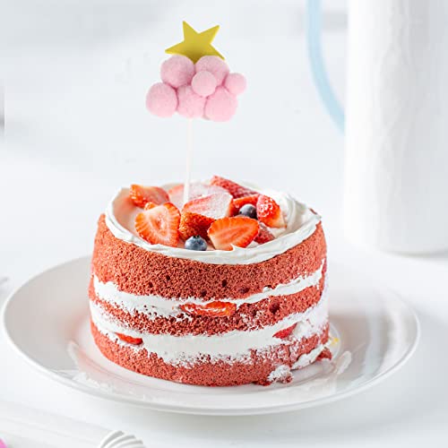 LUOZZY 20 peças de topo de bolo de bola de pelúcia topo de bolo estrela lua topo de bolo para feliz