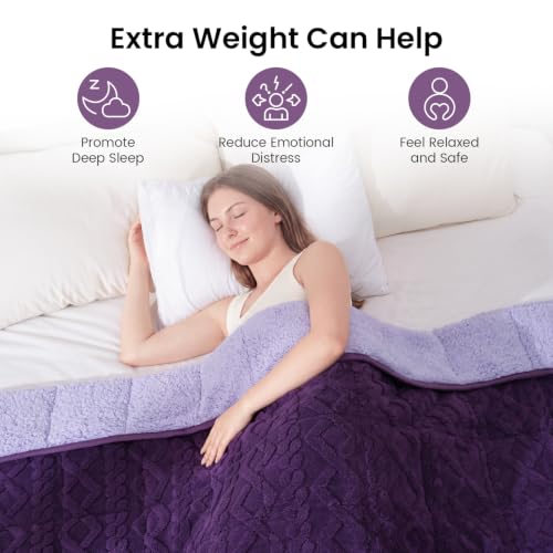 Image of Drewin Queen Size 15lbs Weighted Blanket for Adults, Soft Cozy Turtleback Sherpa Weighted Blankets for Sleeping and Calming, Thick Bed Blanket for Couch Bed, 48 x 72 inches, Dark and Light Purple