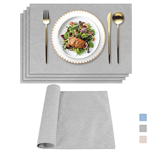 Weldomcor Manteles Individuales de Lino Lavables Salvamantele Individuales Antideslizantes Resistente al Calor Juego de 4 para la Mesa de Comedor de Cocina, 48 x 33 cm, Gris