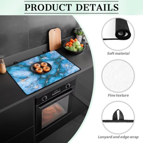 Image of Electric Stove Top Cover Induction Stove Top Protector Heat Resistant Universal Cooktop Mat for Glass Ceramic Stove Top Kitchen Accessories, 29 x 21 Inch, Blue Golden Marble