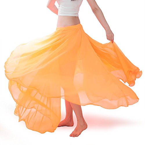Royal Smeela Women's Belly Dance Skirt Ats Voile Maxi Full Tribal Bellydance Chiffon Skirt, Orange, One Size #TOP2
