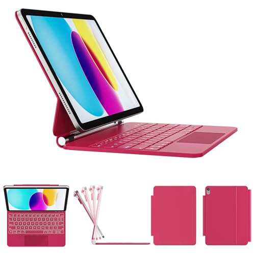 Image of RAYMCRAFT for iPad 11th(A16, 2025) /10th Generation Case with Keyboard, Magic Keyboard 2022, Springy Backlit Keys, Stain-Resistant Surface, Multi-Touch Trackpad, Azalea Red