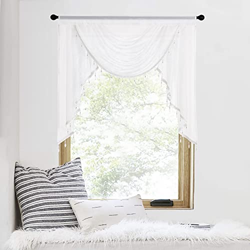 Nicetown Waterfall Sheer Window Valances For Living Room Rod Pocket Beaded Curtain Valance Sheer Kitchen Curtains For Bedroom/Living Room, Width 39 Inch, 1 Panel, White #TOP13