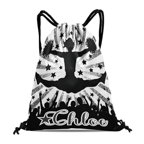 Cheer Cheerleading Grey Bling Print Waterproof Drawstring Backpack for Sports Gym Beach for Man Woman Sackpack String Bag Personalized Present