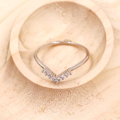 925 Sterling Silver Stackable V-Shape Ring - Elegant Protective Ring Wrap with Cubic Zirconia - Birthday Anniversary Engagement Wedding S925 Silver Jewelry for Women Bridal YA54683