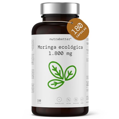 Moringa Oleifera Ecológica Pura Alta Dosis de 1800mg | 180 Cápsulas Veganas para 3 meses de Suministro | Superalimento Fuente Natural de Minerales, Vitaminas, Antioxidantes y Proteínas