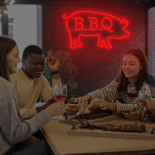 Image of BBQ Pigs Neon Sign, Cute Pig LED Light for BBQ Restaraunt Frontstore