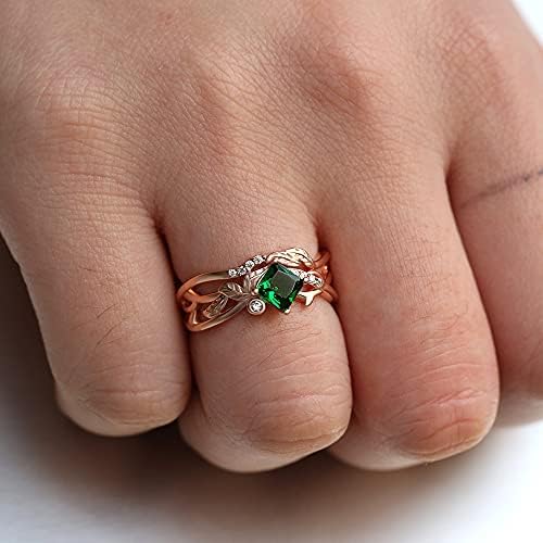 GUIDECUN Infinity Art Deco Halo Wedding Engagement Bridal Ring Chic Cushion Cut Emerald Cubic Zirconia Dainty Rose Gold Promise Ring (US Size 6)
