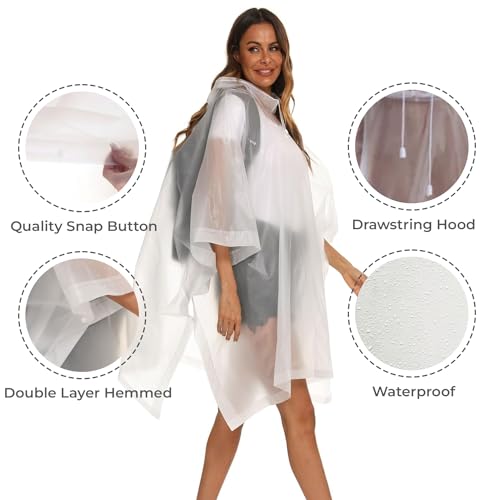 Image of Allextreme EVA Poncho Raincoat Transparent Hooded Water Resistant Rain Jacket with Sleeves for Women Men Camping Rainy Season Travel (White)