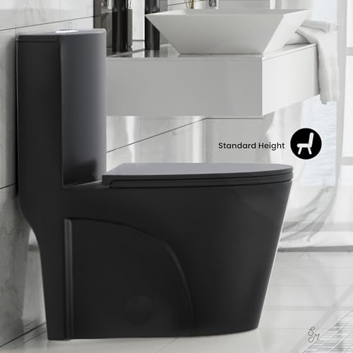 Image of St. Tropez One Piece Elongated Toilet Dual Vortex Flush 1.1 /1.6 gpf with 10 inch Rough-In, Matte Black