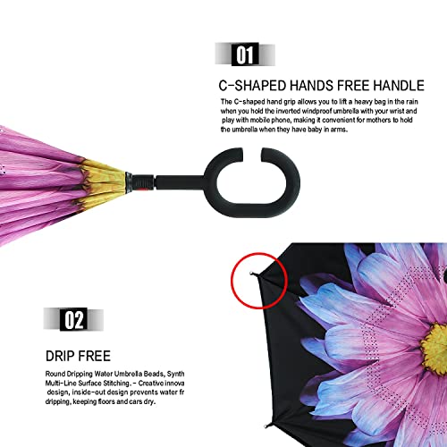 Image of MRTLLOA Double Layer Inverted Umbrella with C-Shaped Handle, Anti-UV Waterproof Windproof Straight Umbrella for Car Rain Outdoor Use