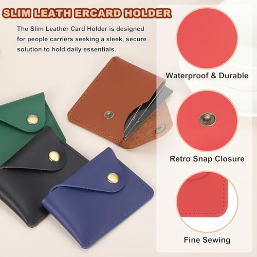 PATIKIL Slim Leather Card Holder with Snap Closure, Leather Front Pocket Wallet Card Case Holder for Cash Coin Men and Women Business Office, Green3