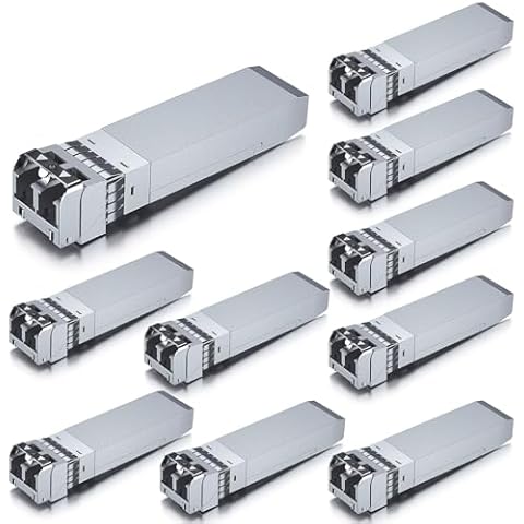 10Gtek 10GBase-SR SFP+ LC Transceiver, 10G 850nm Multimode SFP Module, up to 300 Meters, for Cisco SFP-10G-SR, Meraki MA-SFP-10GB-SR, Ubiquiti UniFi UF-MM-10G, Fortinet, Mikrotik and More, Pack of 10 Cover