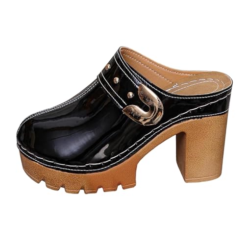 Zuecos y pantuflas para mujer, zuecos con tacón en bloque sandalias delanteras cerradas sandalias con plataforma cómodas sandalias elegantes zapatos retro tacones altos soporte de arco zapatos de