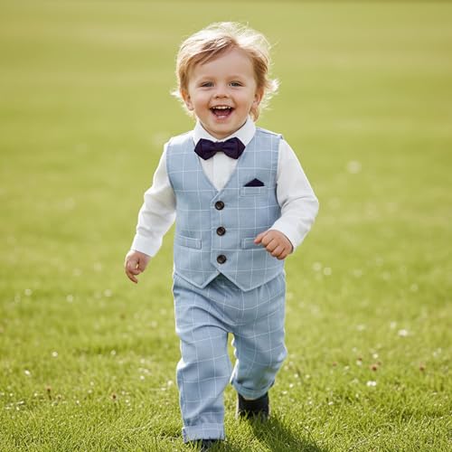 Image of Volunboy Toddler Suit Boys Formal Wedding Guest Dress Outfit | graduation dress clothes, gentleman ring bearer bowtie outfit, back-to-school pants set, birthday photoshoot dressy outfit