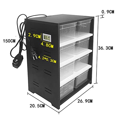 SNKOURIN 8PCS Reptile Feeding Box, Reptile Feeding Cabinet with Heating Pad Thermostat,Transparent Snake Rack Animal Habitat Cage for Small Insect Spider Turtle Cage Lizard, Black - Thumbnail 7