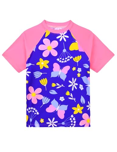 Image of Girls Swimsuit Colorful Short Sleeve Bathing Suits UPF 50+ Rash Guard Set Two Piece Summer Swimwear