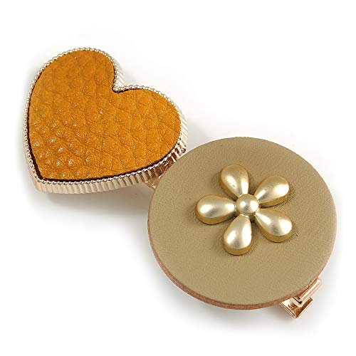 Pinza para el pelo de piel sintética beige de 60mm con flores