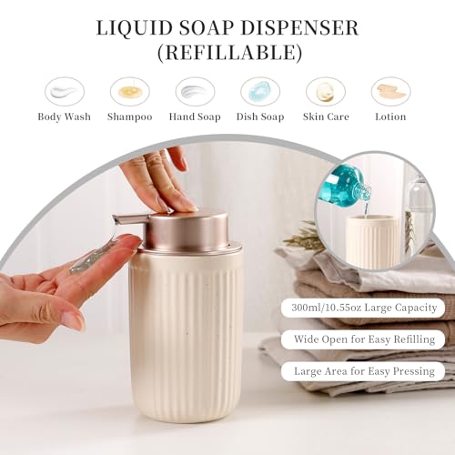 Image of BosilunLife Striped Apricot Ceramic Bathroom Accessories Set of 4