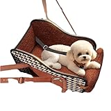 PreQuoro 犬ドライブボックス 車用 ペットシート 小型犬 猫 折り畳み 飛び出し防止 アームレスト対応 リード付き