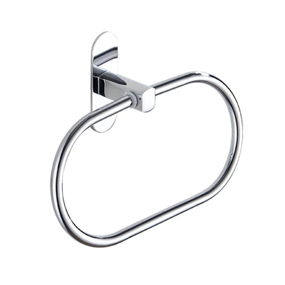 Porte-serviettes anneau poinçon inox argenté support mural de serviette pour douche