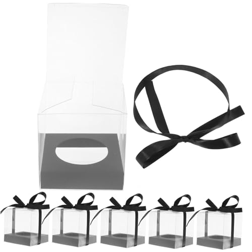 Cabilock 30pcs Clear Cake Boxes Transparent Dessert Packaging Container with Ribbon for Weddings Birthdays and Parties Cake Carrier for Mousse and