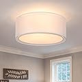 Luupyia 3-Light Double Fabric Drum Ceiling Light Fixture, 12.59 Inches Simple Semi Flush Mount Ceiling Lights with Double Fabric Shade, Modern Close to Ceiling Lights for Bedroom, Hallway E26 60W