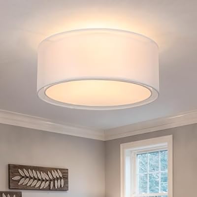 Luupyia 3-Light Double Fabric Drum Ceiling Light Fixture, 12.59 Inches Simple Semi Flush Mount Ceiling Lights with Double Fabric Shade, Modern Close to Ceiling Lights for Bedroom, Hallway E26 60W