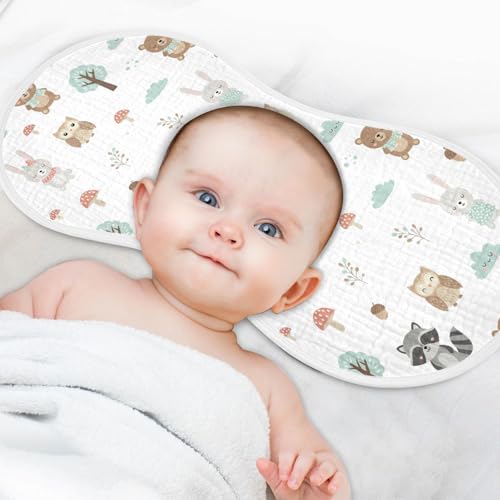 J JOYSAY Raccoon Owl Mushrrom White Baby Burp Cloths for Boys Girls Large 22''x11'' Cotton 4 Layer Burp Rags for Baby Spit Up one sizex44