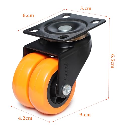 Image of Heavy-Duty Double Puff Castor Wheels for Furniture, 50mm Swivel Caster Wheels with 360 Rotation, 500 kg Load Capacity (Orange, Set of 4)