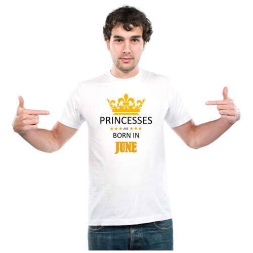 UDNAG Unisex Round Neck Graphic 'Birthday | Princesses are Born in June' Polyester T-Shirt White [Size 2YrsOld/22in to 7XL/56in]