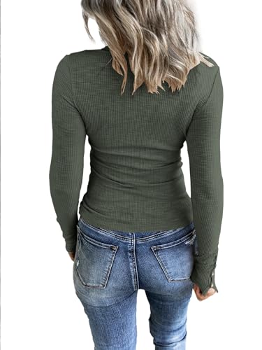 Image of KINLONSAIR Women Long Sleeve Henley Shirts Scoop Neck T-shirt Basic Tops | Lightweight Soft Ribbed Knit Tees, Casual Tunics,Slim Fit Button Up Top,Spring Outfits, Fall Winter Layering,Daily Wear