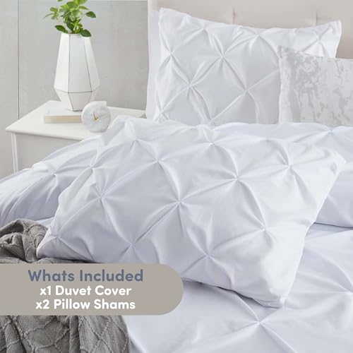 Image of Nestl White Duvet Cover Full Size - Soft Double Brushed Duvet Set with Button Closure & Corner Ties, 3 Piece Luxurious Pinch Pleated Duvet Cover Set 80x90 Inches with 2 Pillow Shams