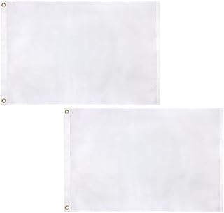 AMZFLAG 2 Pack Solid White Flag 2x3 ft Plain All White Flags for DIY Blank Sublimation Polyester Banner with 2 Brass Grommets