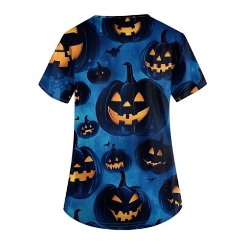 OIOLOYJM Halloween Christmas Scrub Tops Women Print V Neck Short Sleeve Plus Size Scrubs for Womens Shirts with Pockets