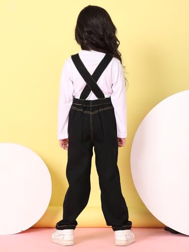 Image of superminis Girls Twill Dungaree with Full Sleeve T-Shirt Set Casual For Kids
