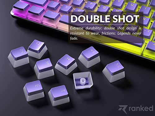 Image of Ranked Pudding PBT Keycaps | 112 Double Shot Translucent ANSI US & ISO Layout | OEM Profile for RGB Mechanical Gaming Keyboard (Lavender)