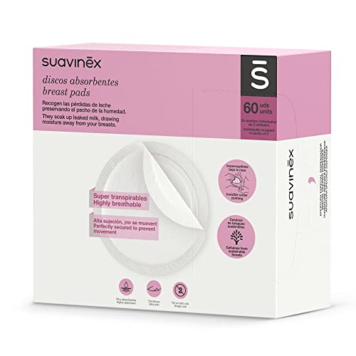 Suavinex Coussinets d'Allaitement Jetables, Extrafins et Très Absorbants, Blanc, 60 Unités en sachets individuels de 2 unités